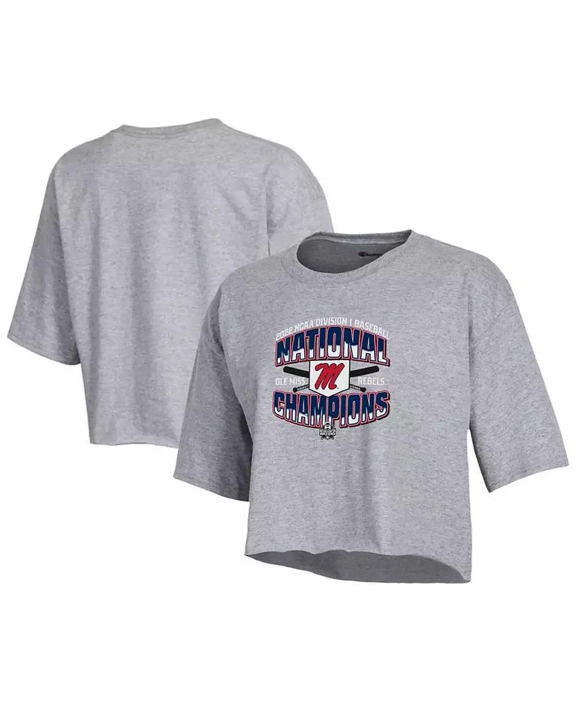 商品CHAMPION|Women's Heathered Gray Ole Miss Rebels 2022 NCAA Men's Baseball College World Series Champions Locker Room Boyfriend Cropped T-shirt,价格¥231,第1张图片