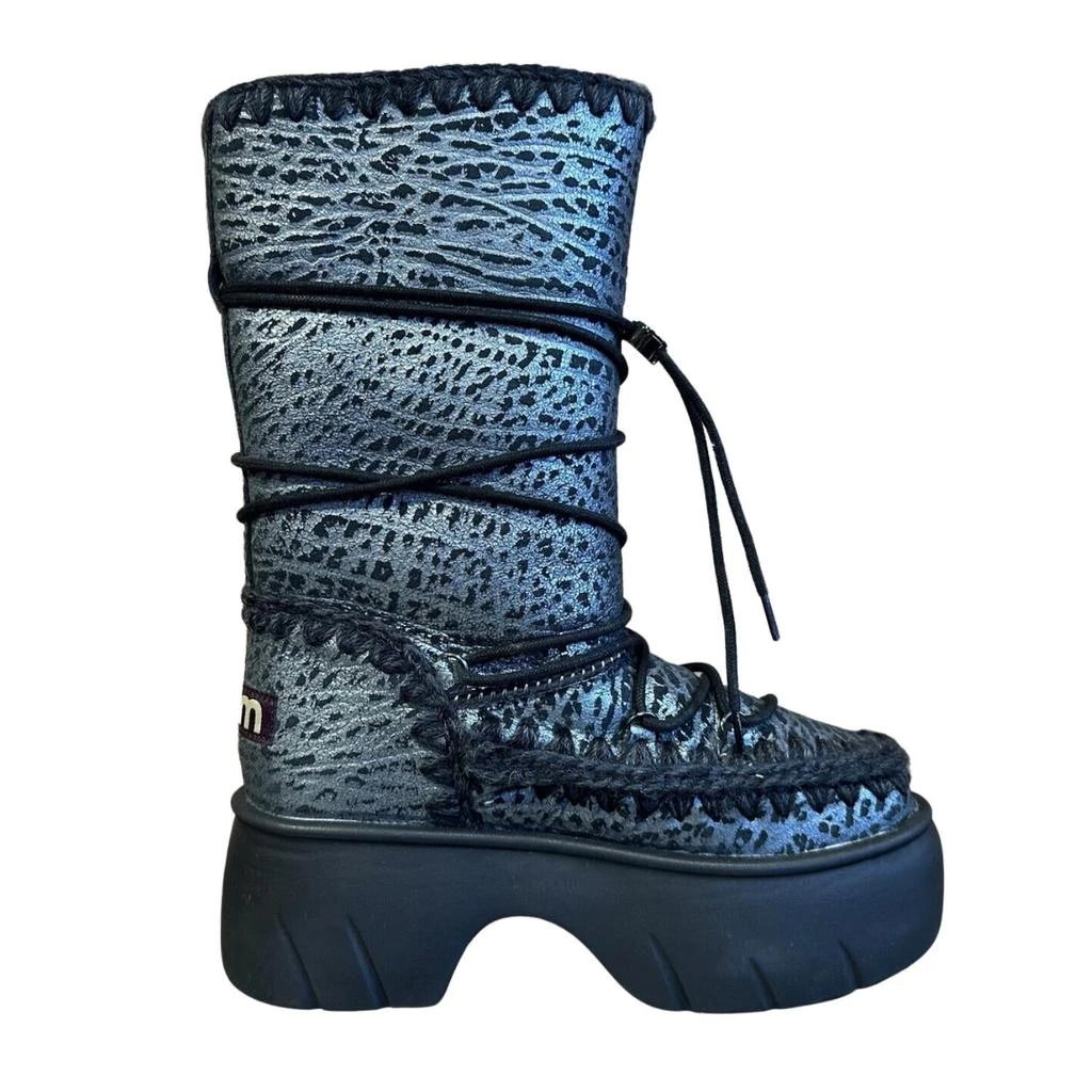 商品Mou|Eskimo Snow Boot In Metal Print Silver On Black,价格¥2134,第1张图片