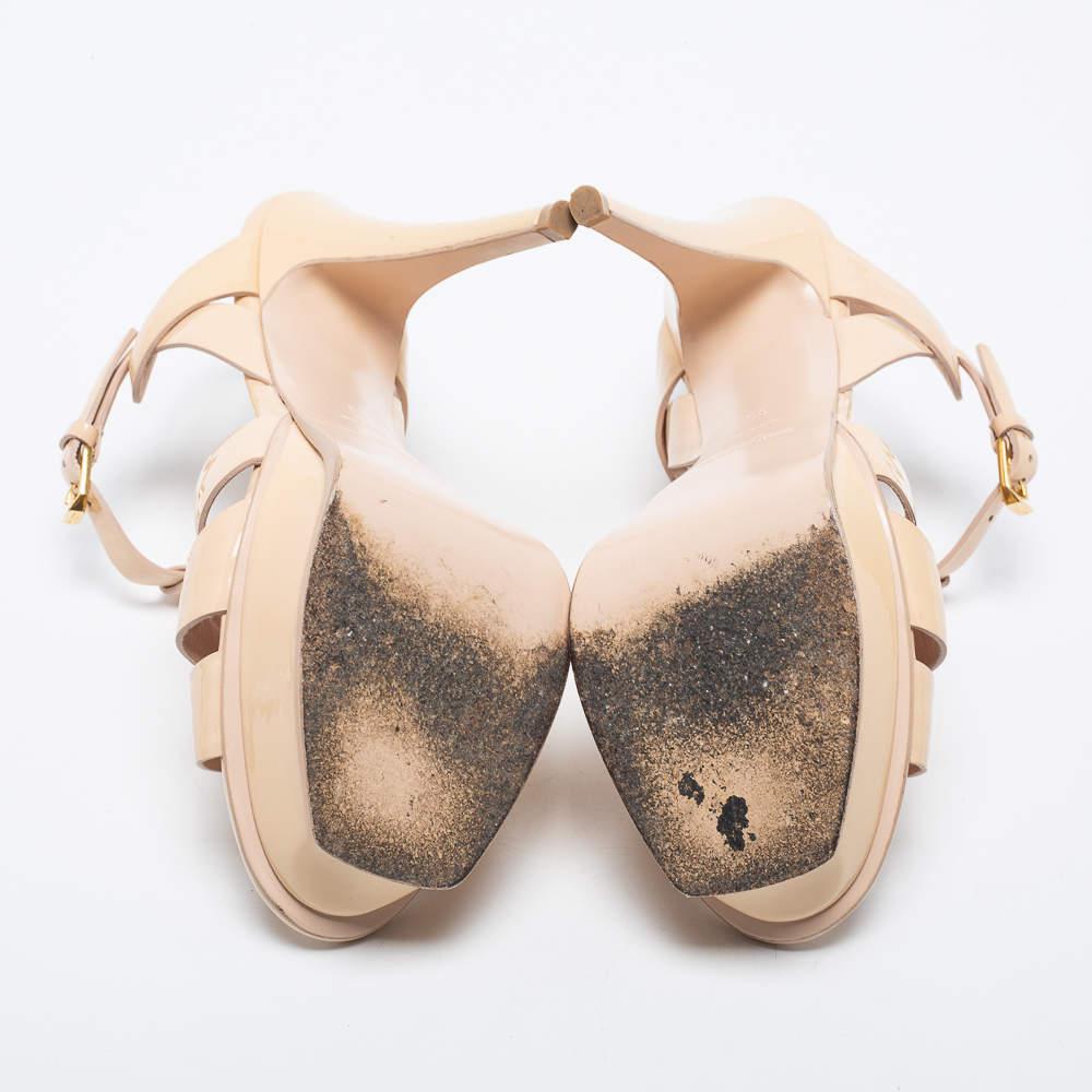 Yves Saint Laurent Beige Patent Leather Tribute Platform Sandals Size 38商品第6张图片规格展示