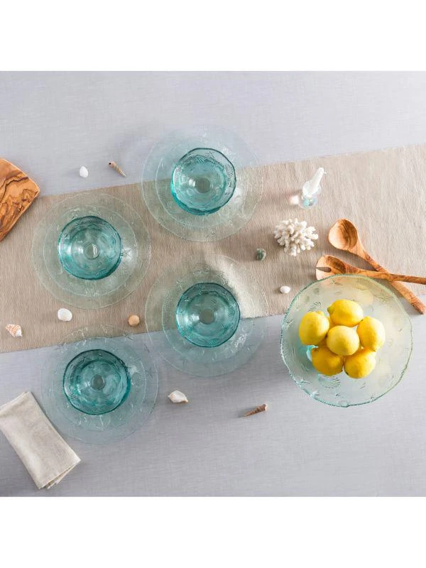 商品French Home|Coastal Recycled Glass Salad Bowl & Olivewood Servers,价格¥318,第3张图片详细描述