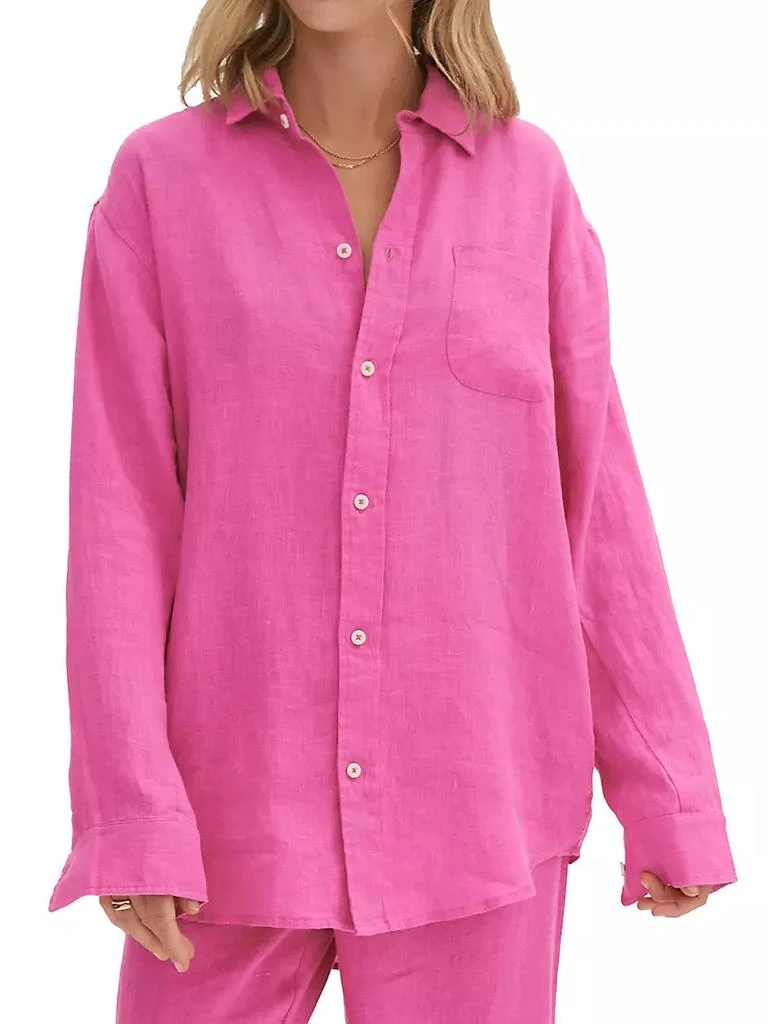 商品Desmond & Dempsey|Linen Button-Front Lounge Shirt,价格¥1339,第2张图片详细描述
