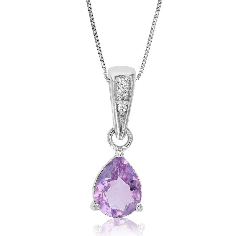 商品Vir Jewels|0.85 Cttw Pendant Necklace, Purple Amethyst Pear Shape Pendant Necklace For Women In .925 Sterling Silver With Rhodium, 18" Chain, Prong Setting,价格¥642,第1张图片