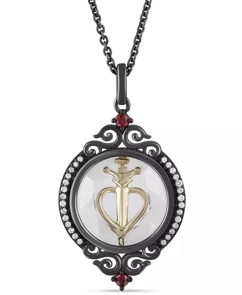 商品Disney Enchanted Vault|White Topaz (3-1/5 ct. t.w.), Garnet (1/20 ct. t.w.) & Diamond (1/10 ct. t.w.) Evil Queen Pendant Necklace in Black Rhodium-Plated Sterling Sliver & 14k Yellow Gold, 16" + 2" extender,价格¥1084,第1张图片