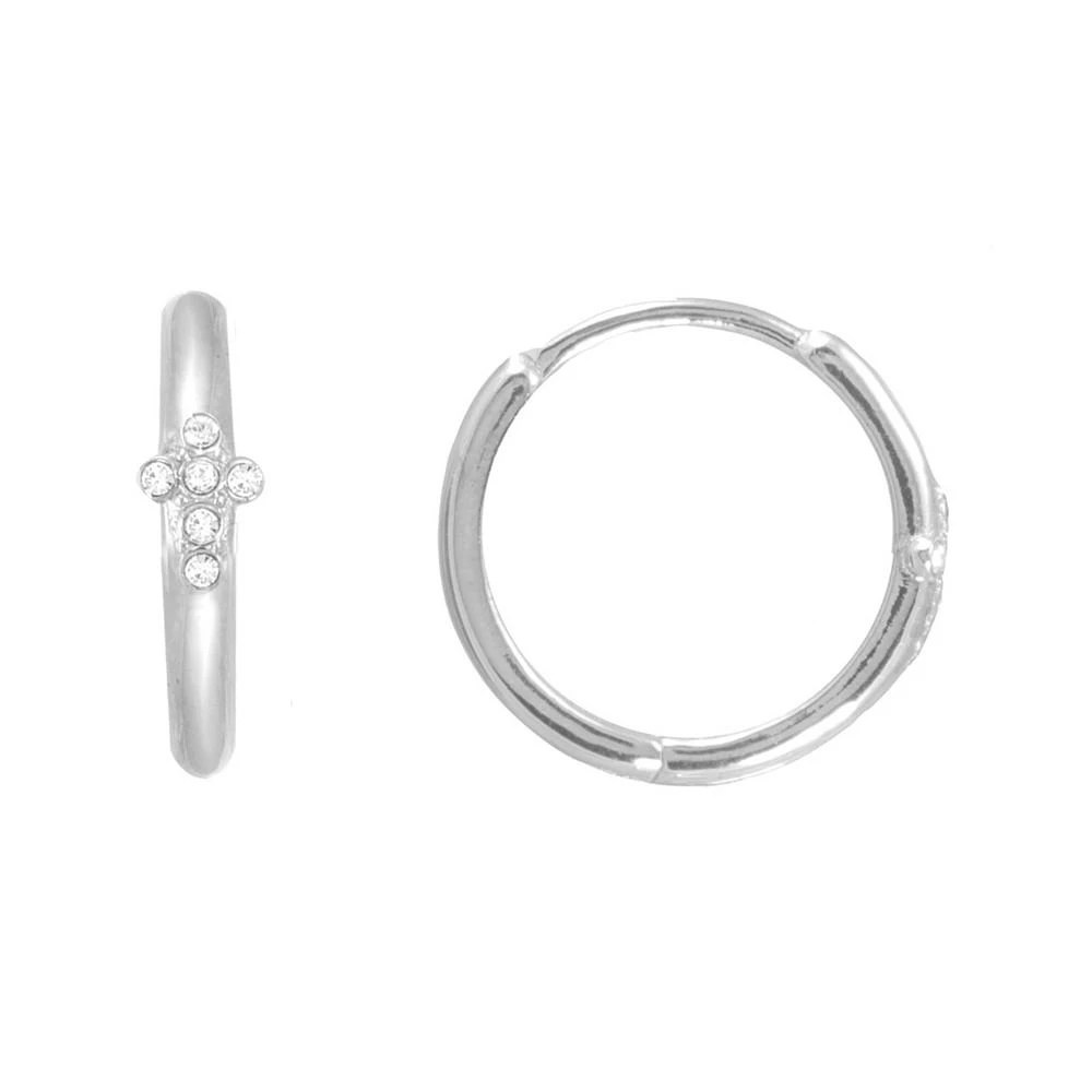 商品FAO Schwarz|Women's Sterling Silver Cross Hoop Earrings with Crystal Stone Accent,价格¥374,第1张图片