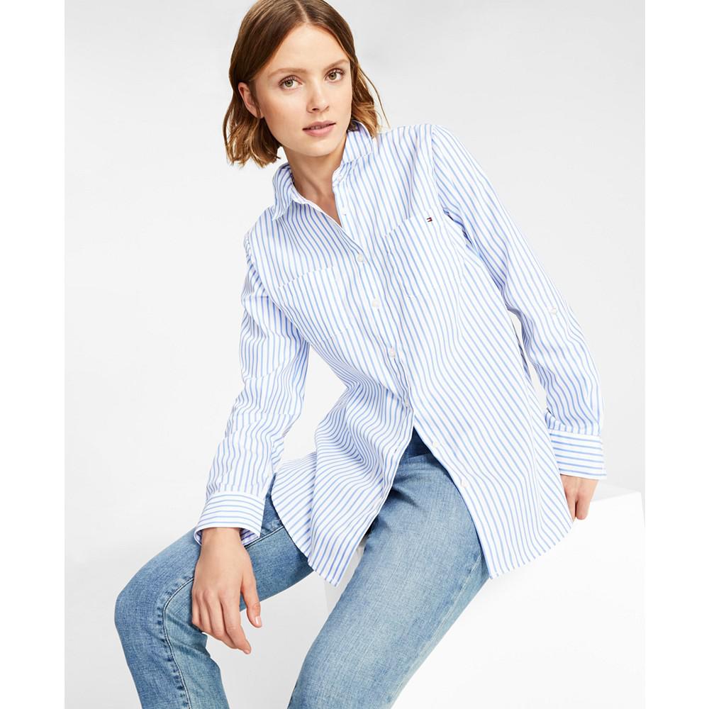 Cotton Striped Easy-Care Collared Shirt商品第1张图片规格展示