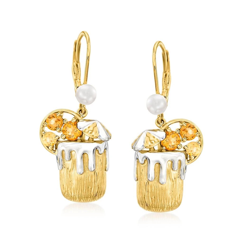 商品Ross-Simons|Ross-Simons 4-4.5mm Cultured Pearl and . Citrine Tropical Beverage Drop Earrings in 18kt Gold Over Sterling,价格¥783,第3张图片详细描述