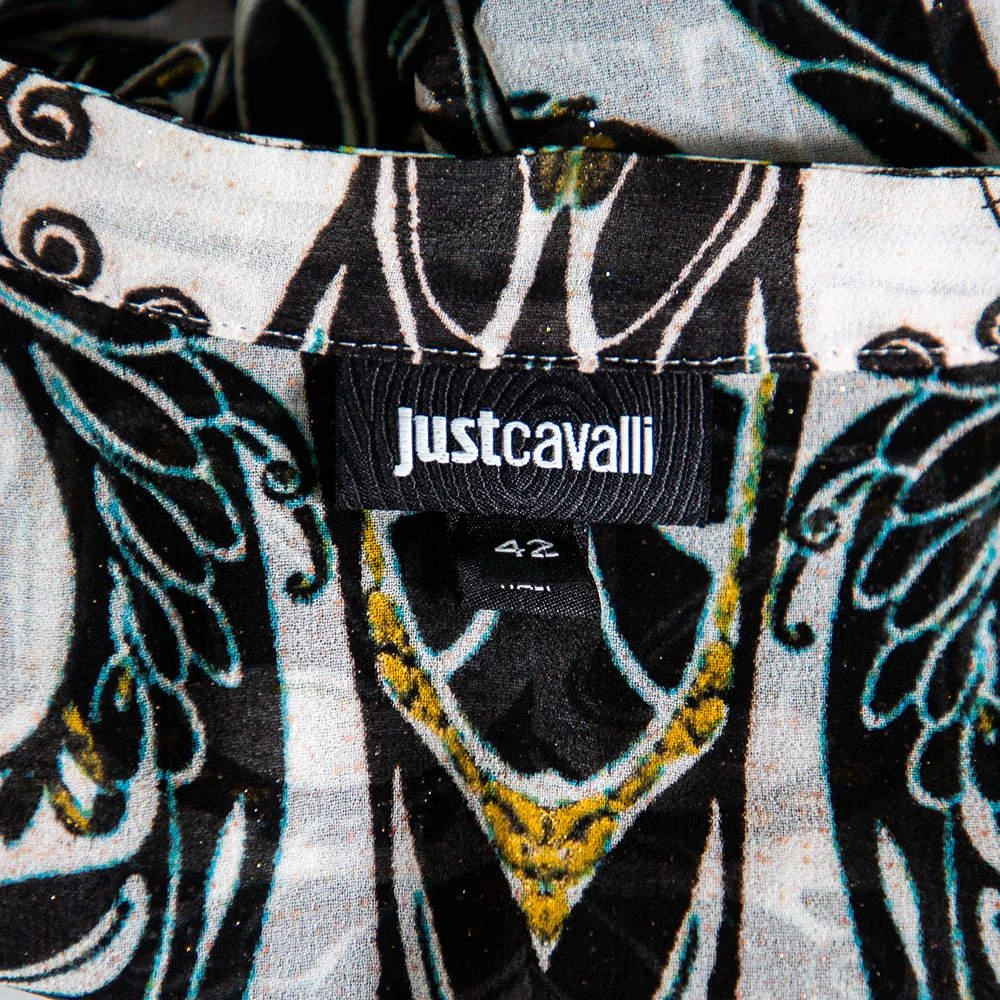 商品[二手商品] Just Cavalli|Just Cavalli Monochrome Printed Silk Sleeve Tie Detail Top M,价格¥1496,第5张图片详细描述