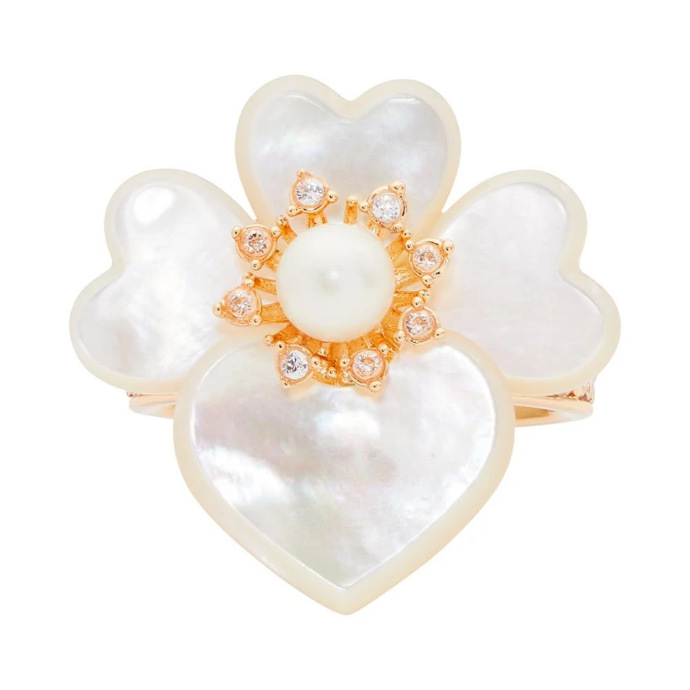 商品Kate Spade|Gold-Tone Pavé, Imitation Pearl & Mother-of-Pearl Flower Ring,价格¥477,第2张图片详细描述