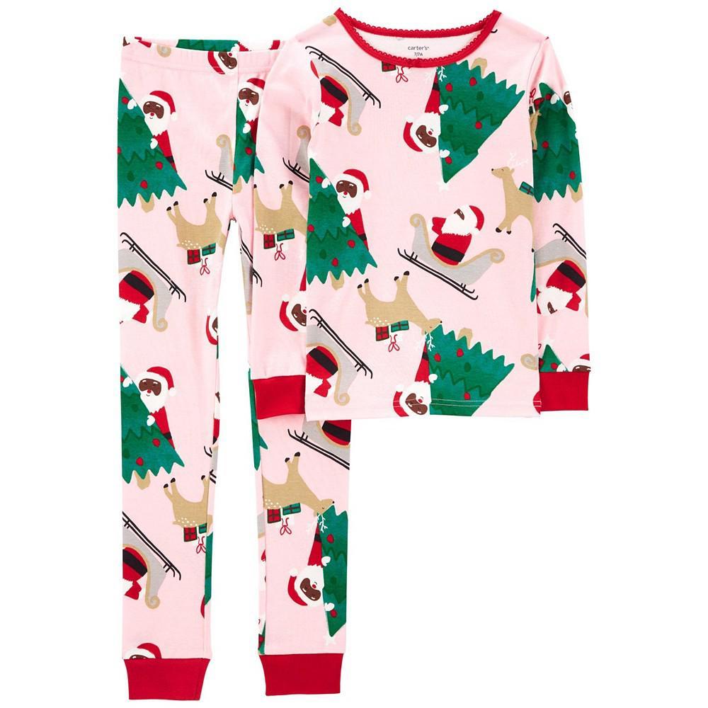 商品Carter's|Little Girls Pink Santa Snug Fit Pajama, 2 Piece Set,价格¥88,第1张图片