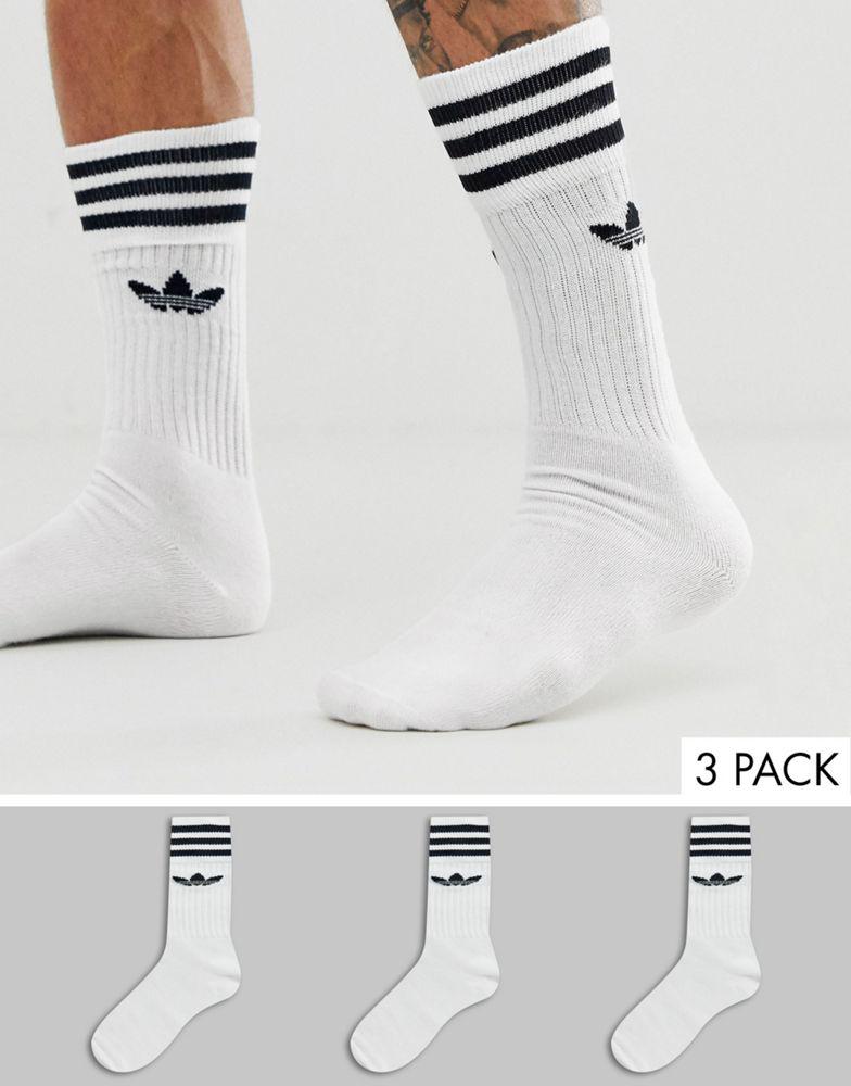 adidas Originals adicolor Trefoil 3 pack crew socks in white商品第1张图片规格展示