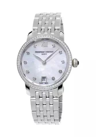 Women's Swiss Slimline Diamond Silver-Tone Stainless Steel Bracelet Watch商品第1张图片规格展示