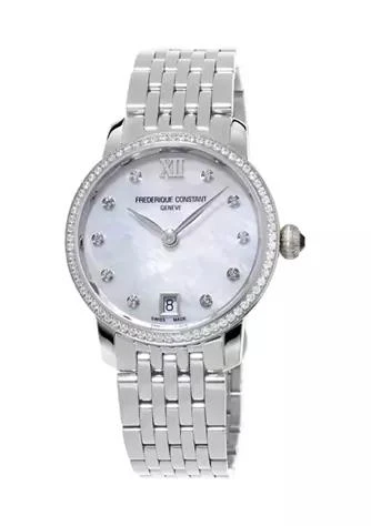 商品Frederique Constant|Constant Womens Swiss Slimline Diamond Silver Tone Stainless Steel Bracelet Watch,价格¥22436,第1张图片