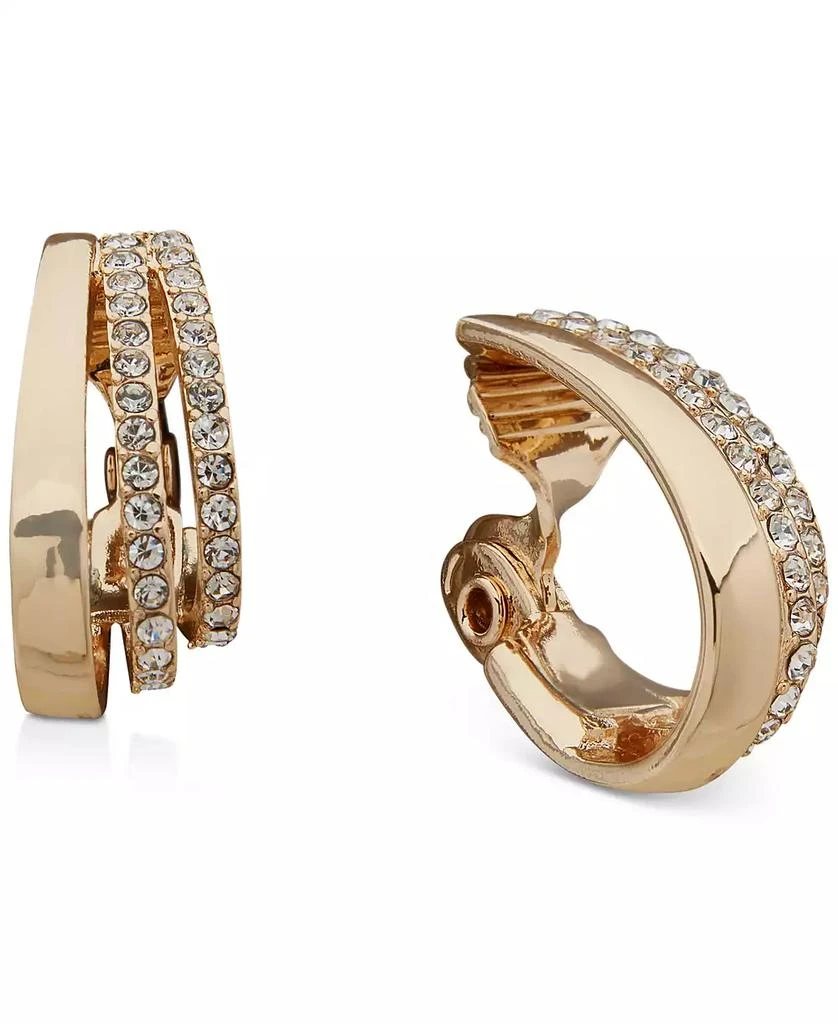 商品Anne Klein|Gold-Tone Crystal Small Triple Hoop Clip-On Earrings, 1",价格¥220,第1张图片