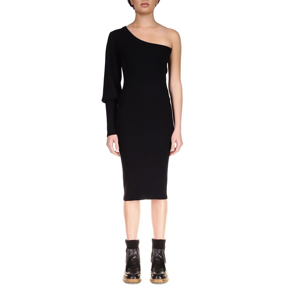 商品Sanctuary|Women's One-Shoulder Puff-Sleeve Ribbed Midi Dress,价格¥813,第1张图片