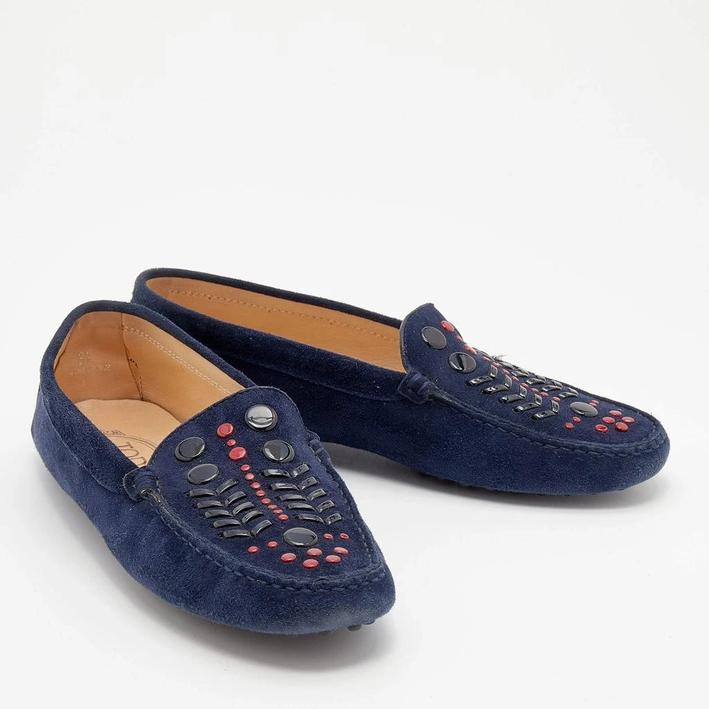 商品[二手商品] Tod's|Tod's Navy Blue Suede Studded Slip On Loafers Size 37,价格¥1097,第4张图片详细描述