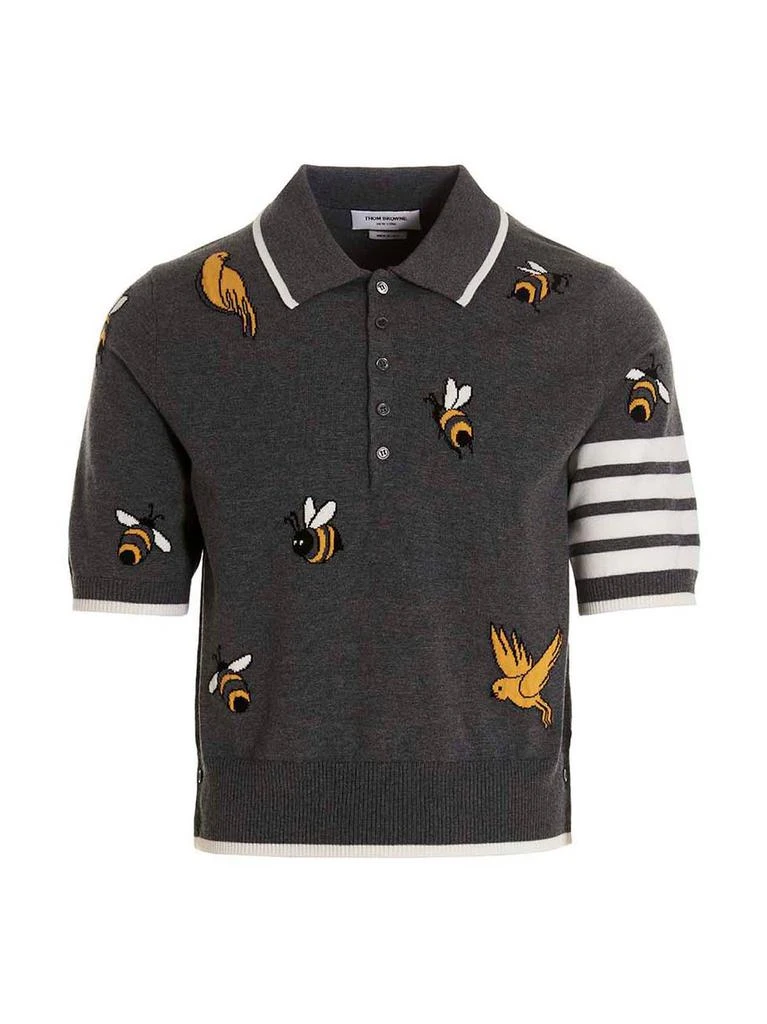 商品Thom Browne|Thom Browne 4-Bar Birds Bee Intarsia-Knitted Polo Shirt,价格¥5076,第1张图片