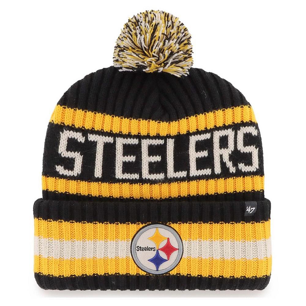 Men's Black Pittsburgh Steelers Bering Cuffed Knit Hat with Pom商品第1张图片规格展示