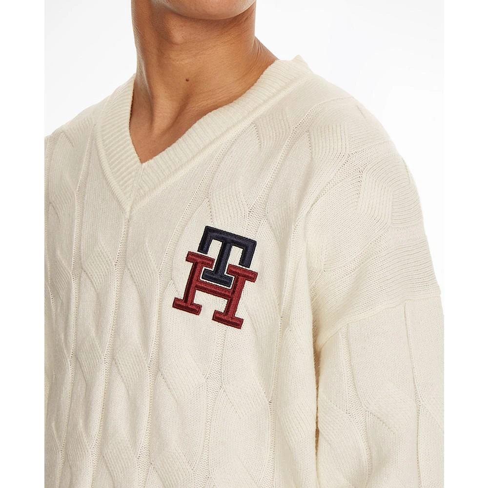 商品Tommy Hilfiger|Men's Monogram V-Neck Cable Knit Wool Sweater,价格¥457,第3张图片详细描述