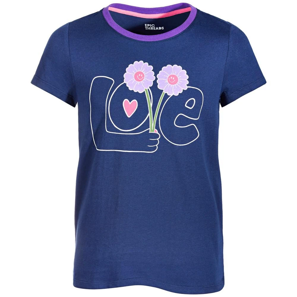 商品Epic Threads|Big Girls Love Flowers Graphic T-Shirt, Created for Macy's,价格¥118,第1张图片