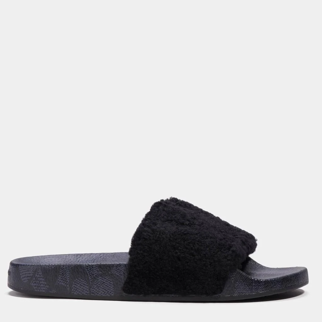 商品Coach|Coach Men's Signature Shearling Pool Slide Sandals - Black,价格¥313,第1张图片