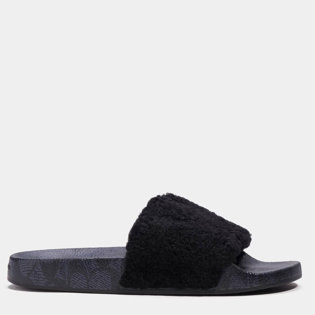 商品Coach|Coach Men's Signature Shearling Pool Slide Sandals - Black,价格¥376,第1张图片