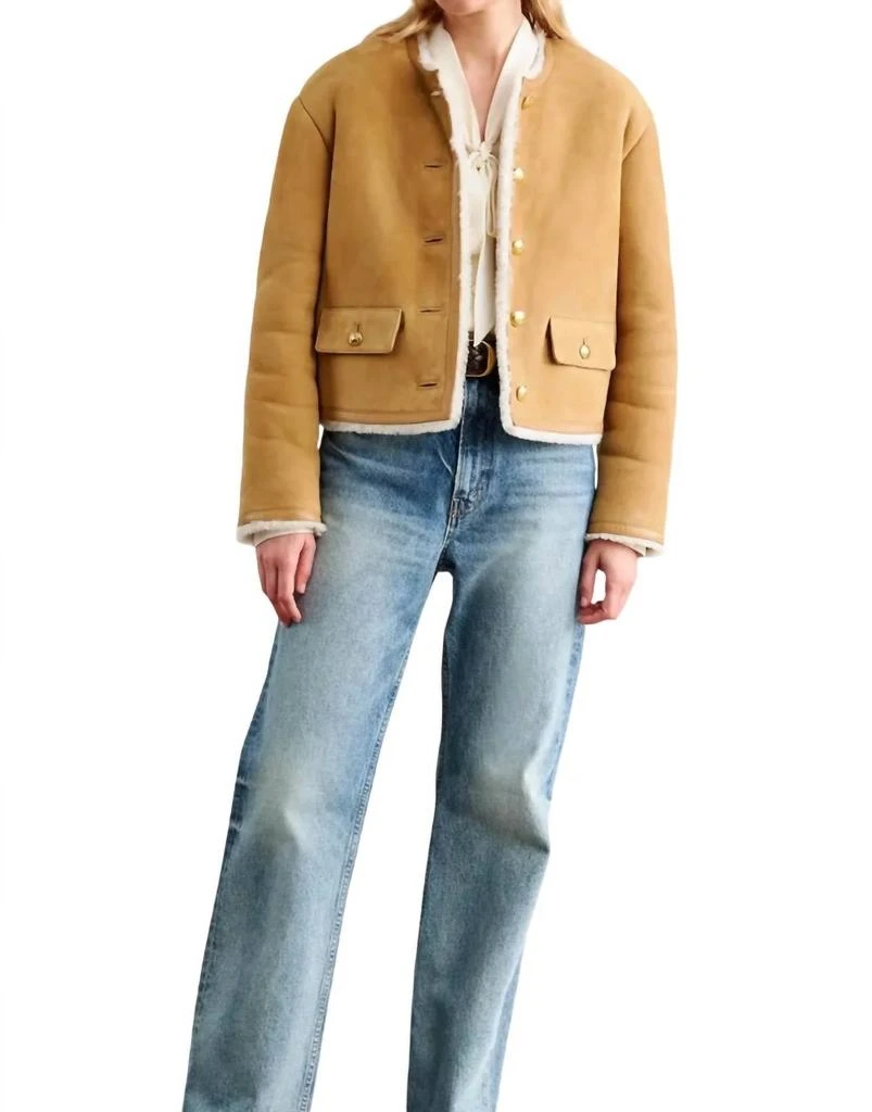 商品Nili Lotan|Zanie Short Shearling Coat In Tan/natural,价格¥14017,第1张图片