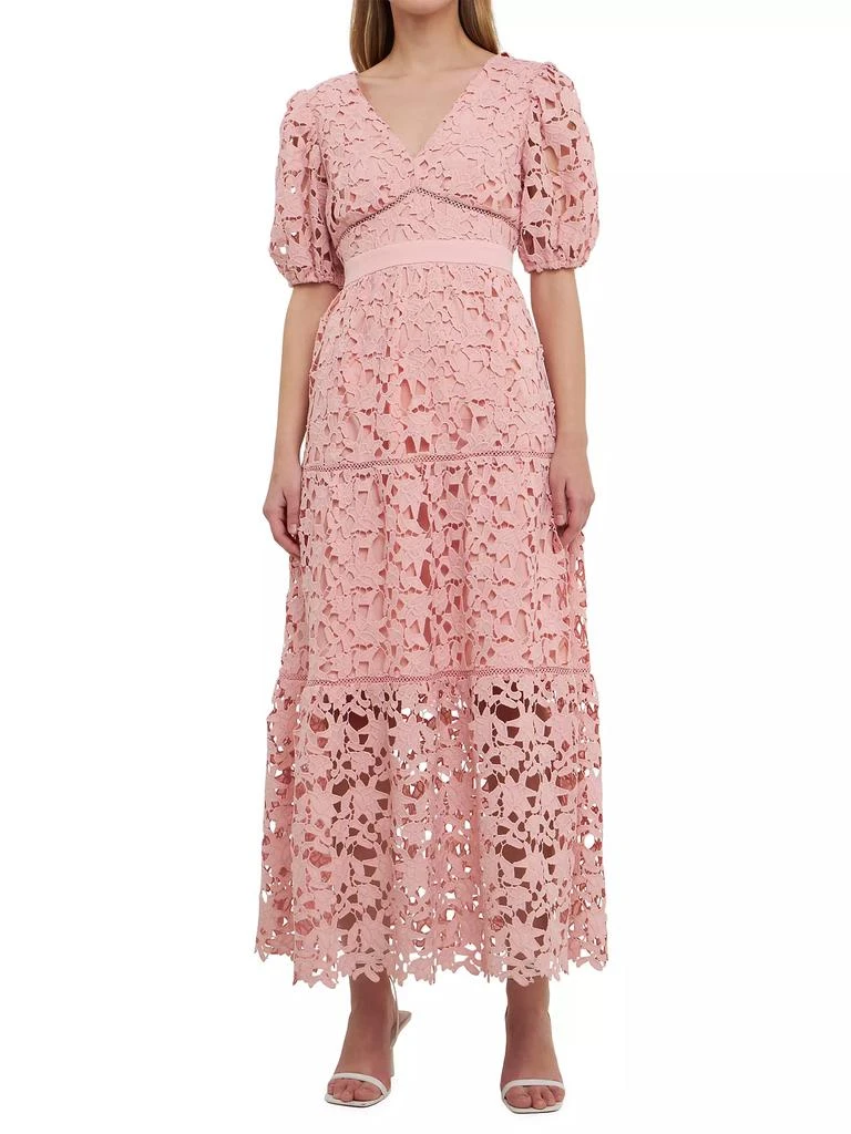 商品Endless Rose|Puff Sleeves Lace Tiered Maxi Dress,价格¥975,第1张图片