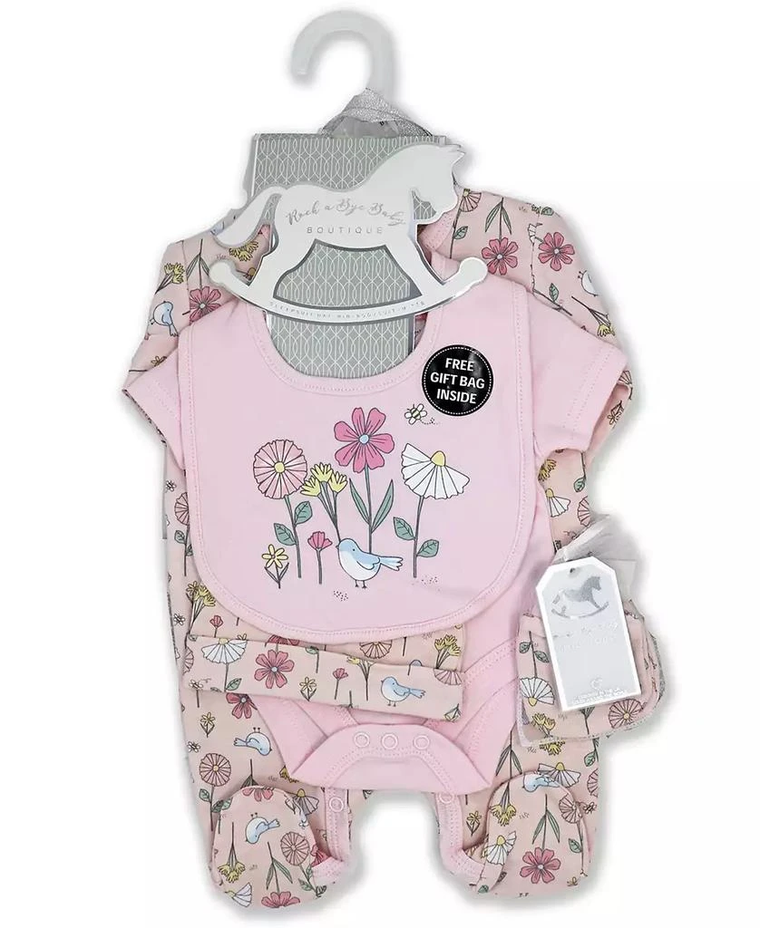 商品Rock-A-Bye Baby Boutique|Baby Girls Birdy Floral Layette Gift in Mesh Bag, 5 Piece Set,价格¥225,第2张图片详细描述