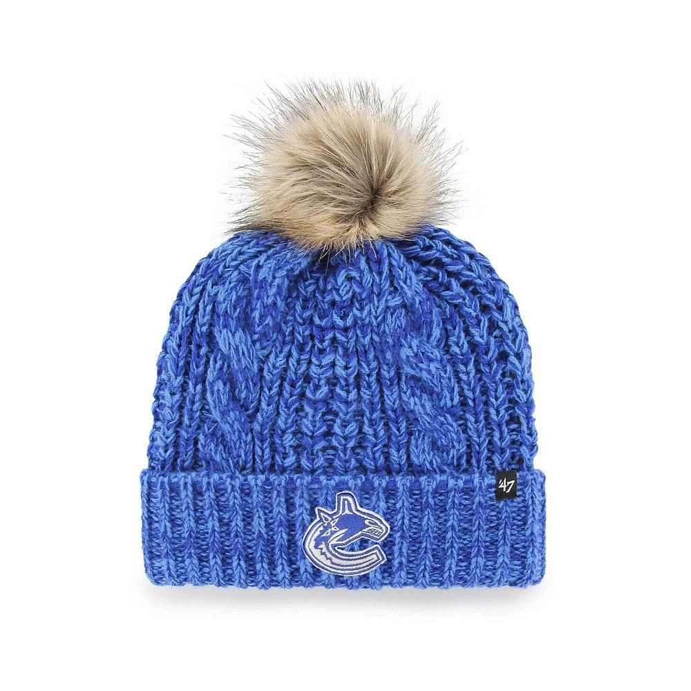 商品47 Brand|Women's Blue Vancouver Canucks Logo Meeko Cuffed Knit Hat with Pom,价格¥235,第1张图片