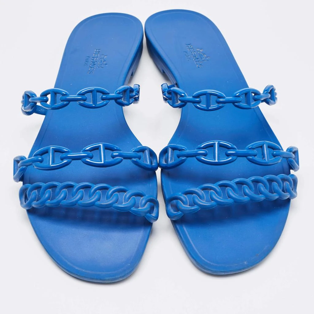商品[二手商品] Hermes|Hermes Blue D'ancre Chaine Rivage Flat Slides Size 38,价格¥4243,第3张图片详细描述