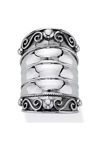 商品Palm Beach Jewelry|Beach Jewelry Bohemian Cigar Band Style Antiqued .925 Sterling Silver Scroll Wide Ring,价格¥597,第1张图片