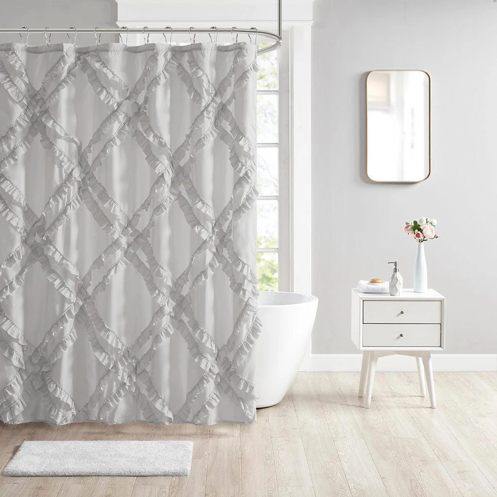 商品Intelligent Design|Kacie Diamond Ruffles Shower Curtain,价格¥265,第1张图片