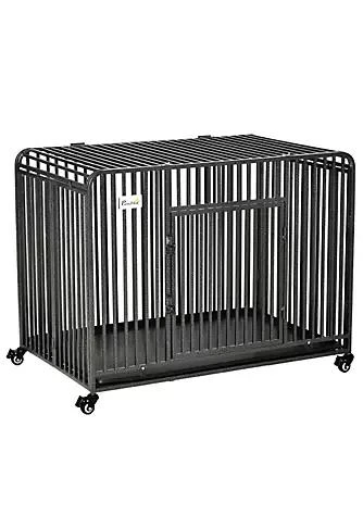 商品belk|Heavy Duty Dog Crate Foldable Pet Kennel Cage With All Steel Frame Removable Tray 4 Locking Wheels For Medium And Large Dogs Dark Silver,价格¥2461,第1张图片