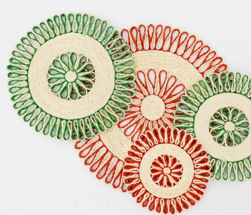 商品NEEPA HUT|Handwoven Seagrass Placemat | Trivet | Red | 10",价格¥64,第2张图片详细描述