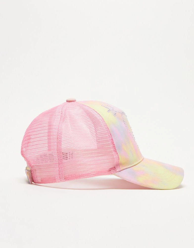 商品COLLUSION|COLLUSION diamante trucker cap in tie dye pink,价格¥39,第3张图片详细描述