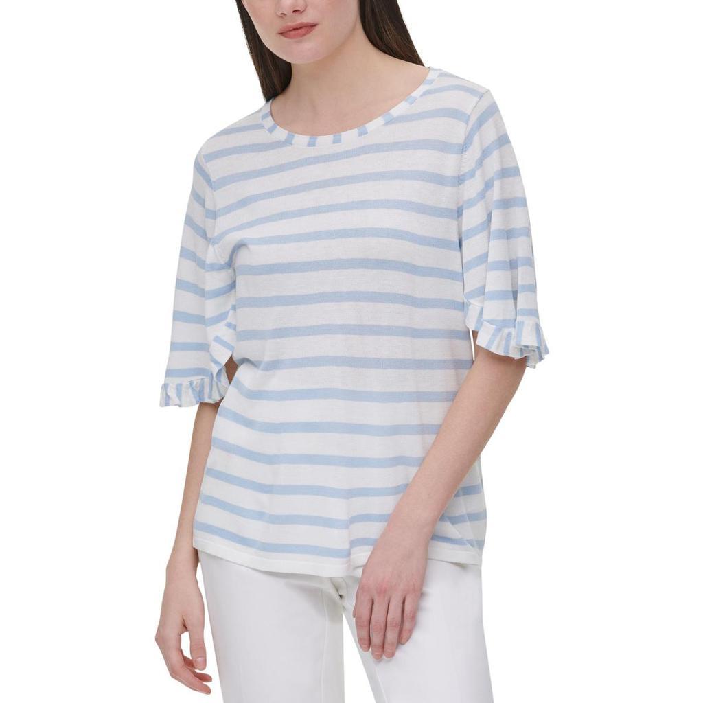 商品Calvin Klein|Calvin Klein Womens Striped Ruffled Sleeve Sweater,价格¥44-¥52,第1张图片