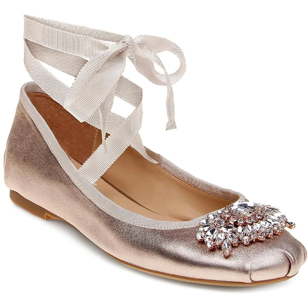 商品Badgley Mischka|Badgley Mischka Womens KARTER II LEATHER EMBELLISHED Ballet Flats,价格¥230,第1张图片