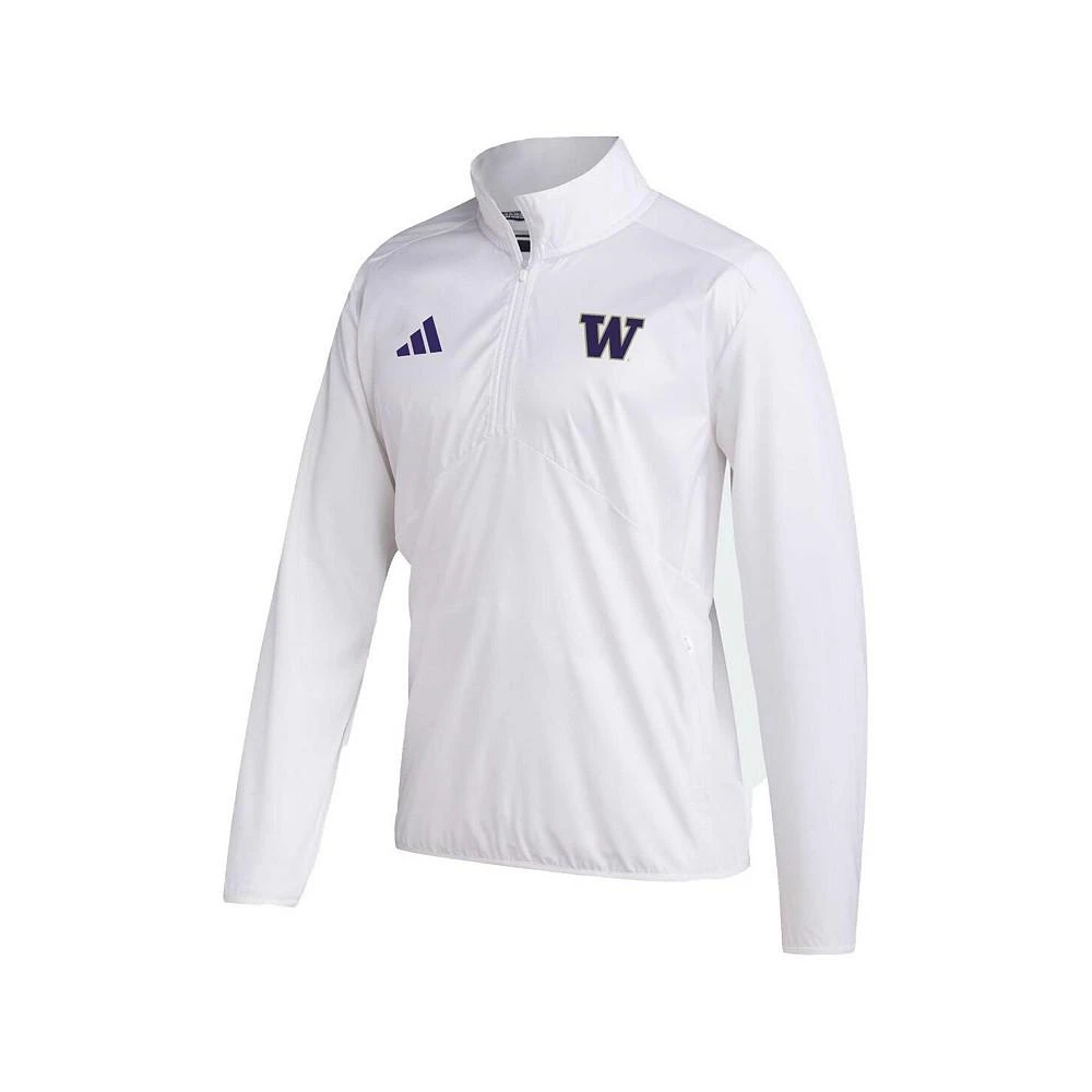 商品Adidas|Men's White Washington Huskies Sideline AEROREADY Raglan Sleeve Quarter-Zip Jacket,价格¥622,第2张图片详细描述