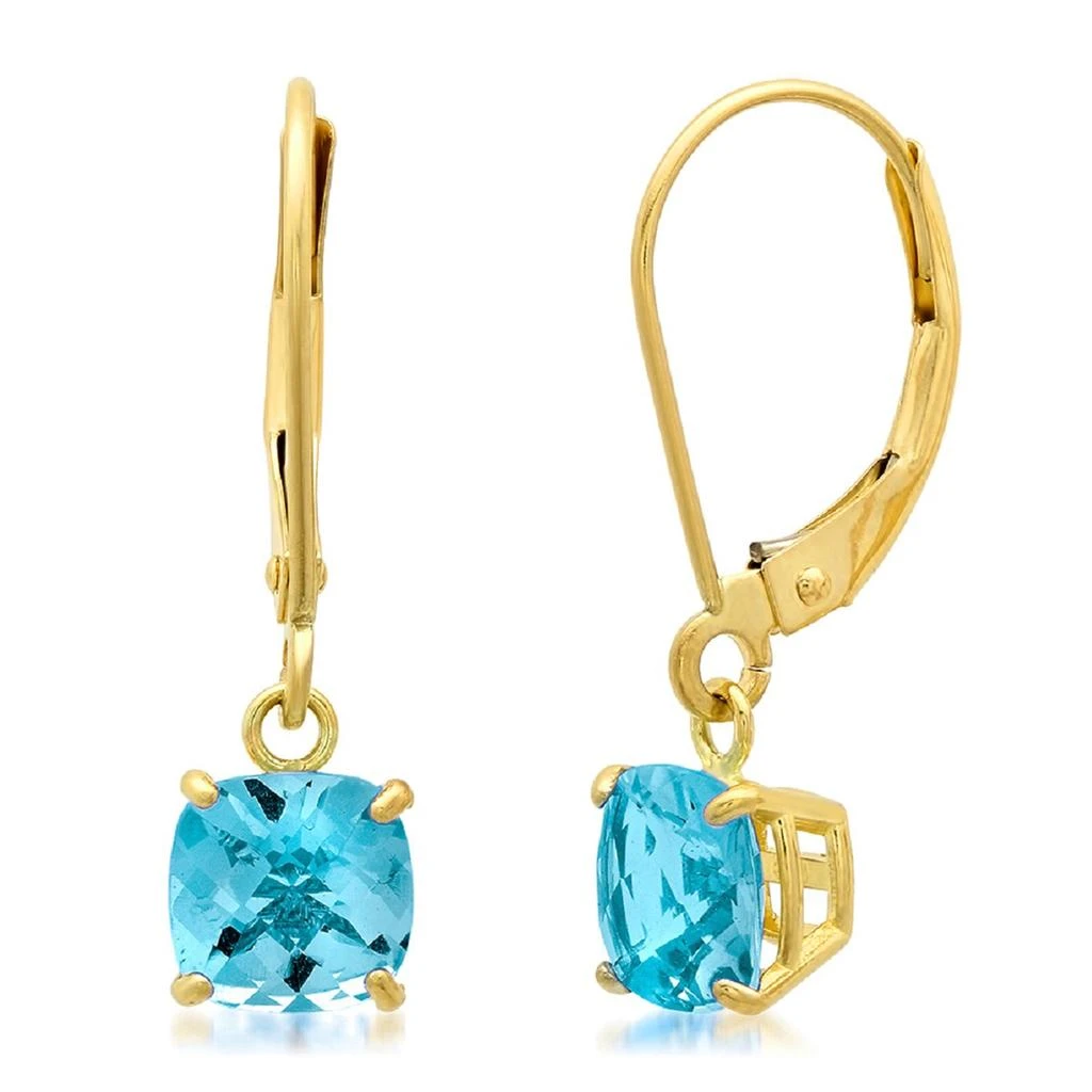 Solid 10K Yellow Gold Cushion Cut Dangle Gemstone Leverback Earrings 商品