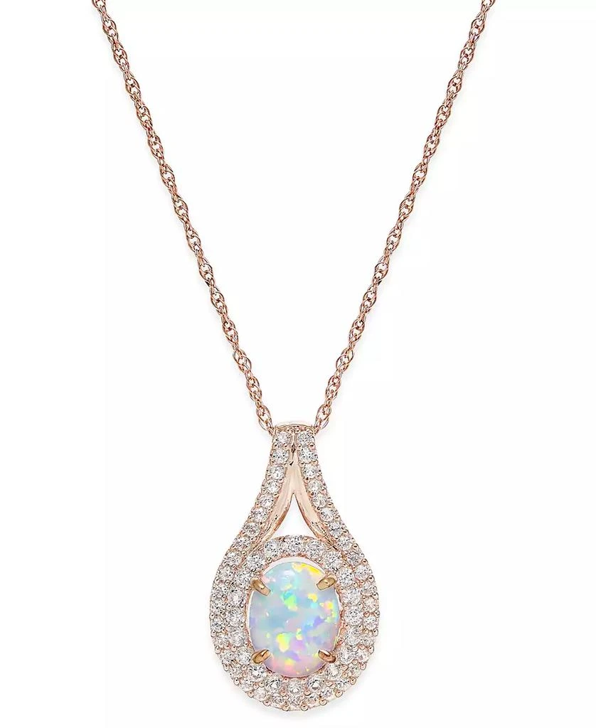 商品Macy's|Lab-Grown Opal (1 ct. t.w.) and White Sapphire (3/4 ct. t.w.) Pendant Necklace in 14k Rose Gold-Plated Sterling Silver,价格¥374,第1张图片