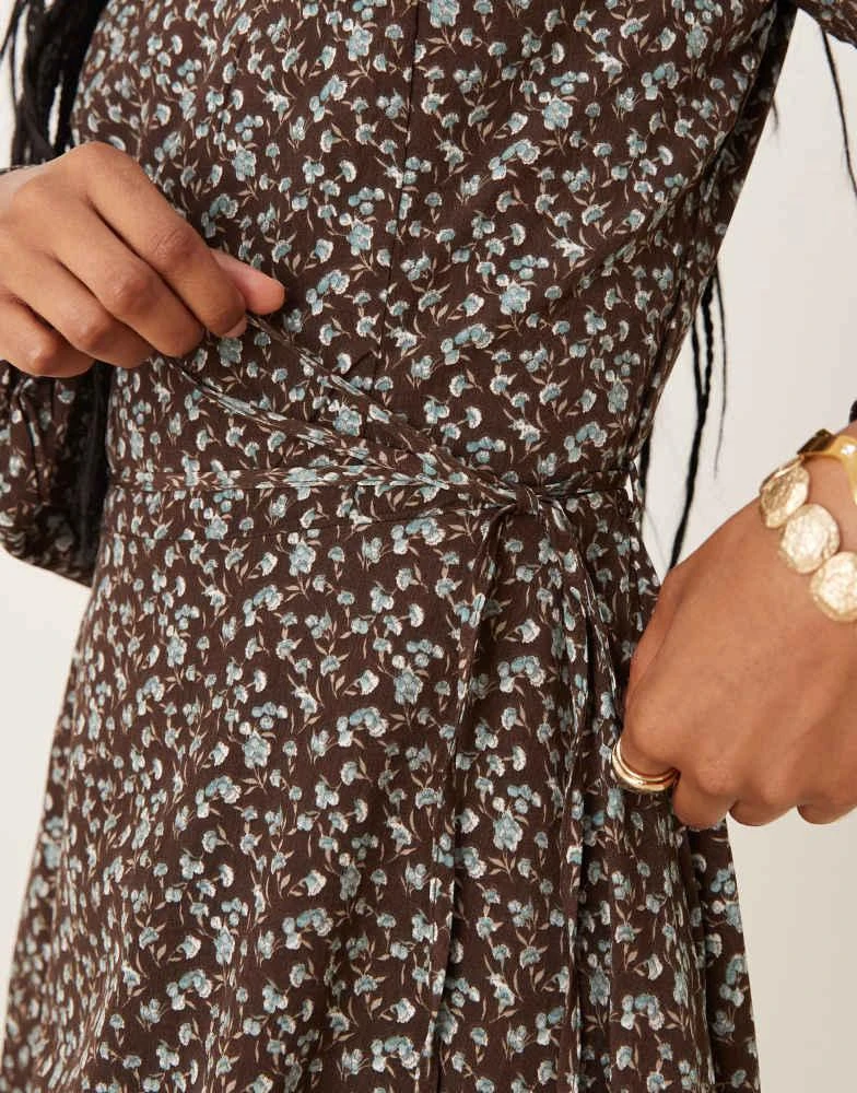商品Glamorous|Glamorous long sleeve mini tea dress in brown blue floral,价格¥348,第3张图片详细描述