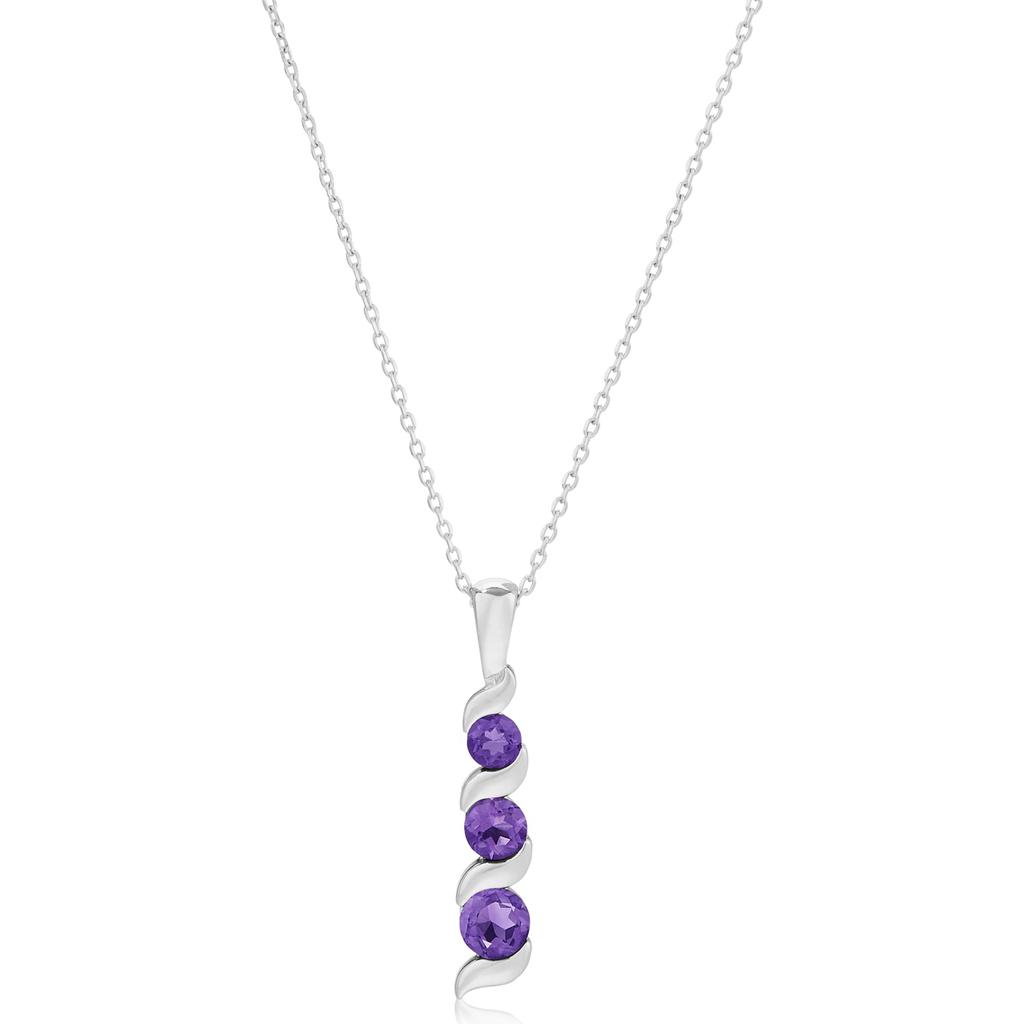 14K White Gold 3-Stone Round Gemstone Journey Pendant Necklace with Cable Chain商品第9张图片规格展示