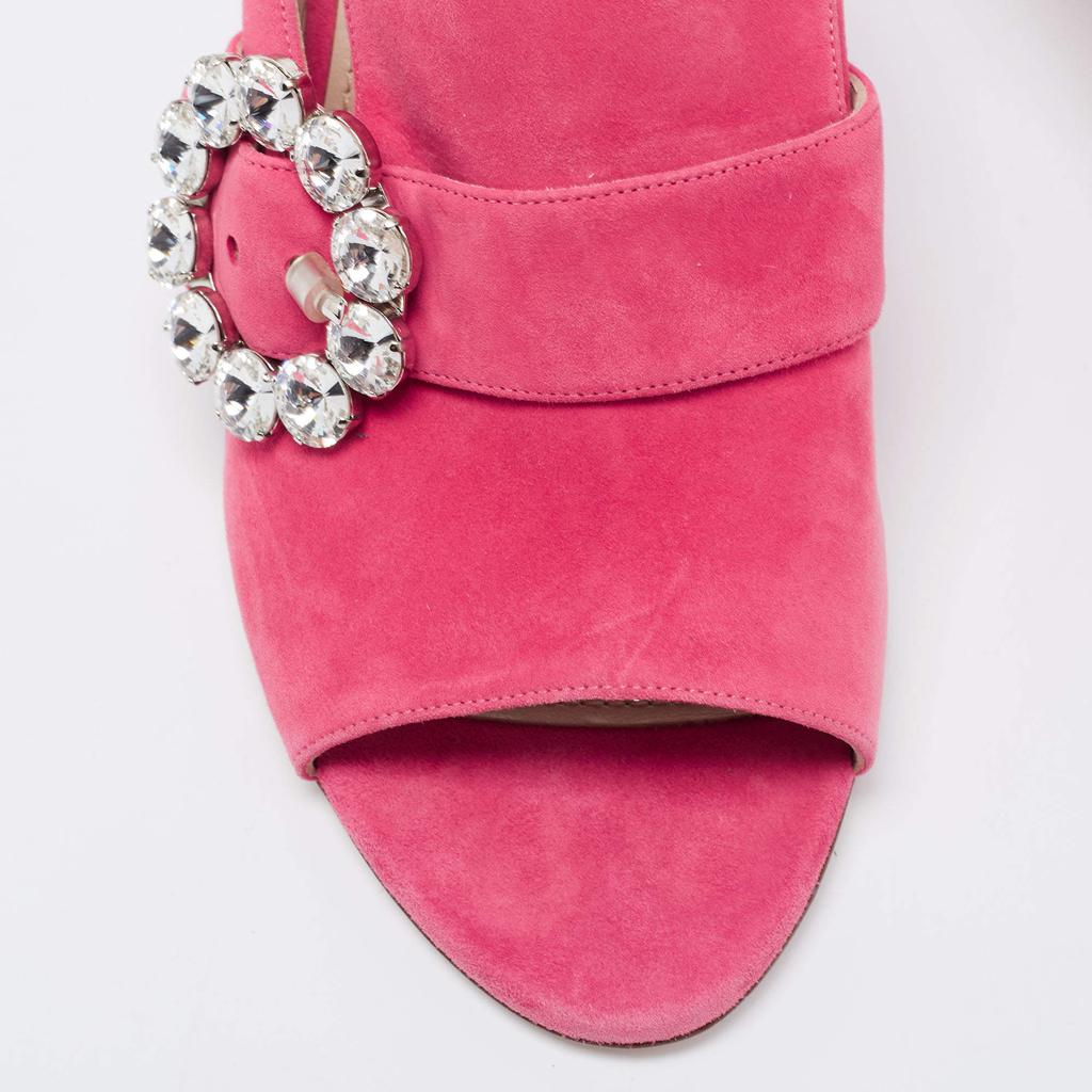 Miu Miu Pink Suede Crystals Embellished Slide Sandals Size 37商品第7张图片规格展示