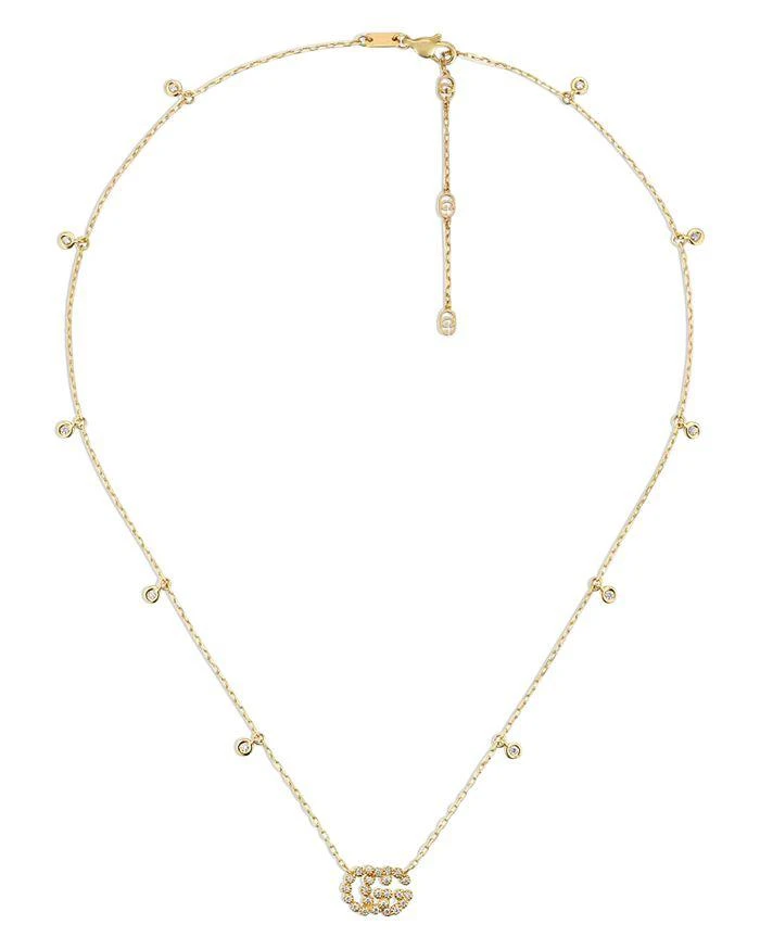 商品Gucci|18K Yellow Gold Running G Diamond Pendant Necklace, 14.5",价格¥21693,第1张图片