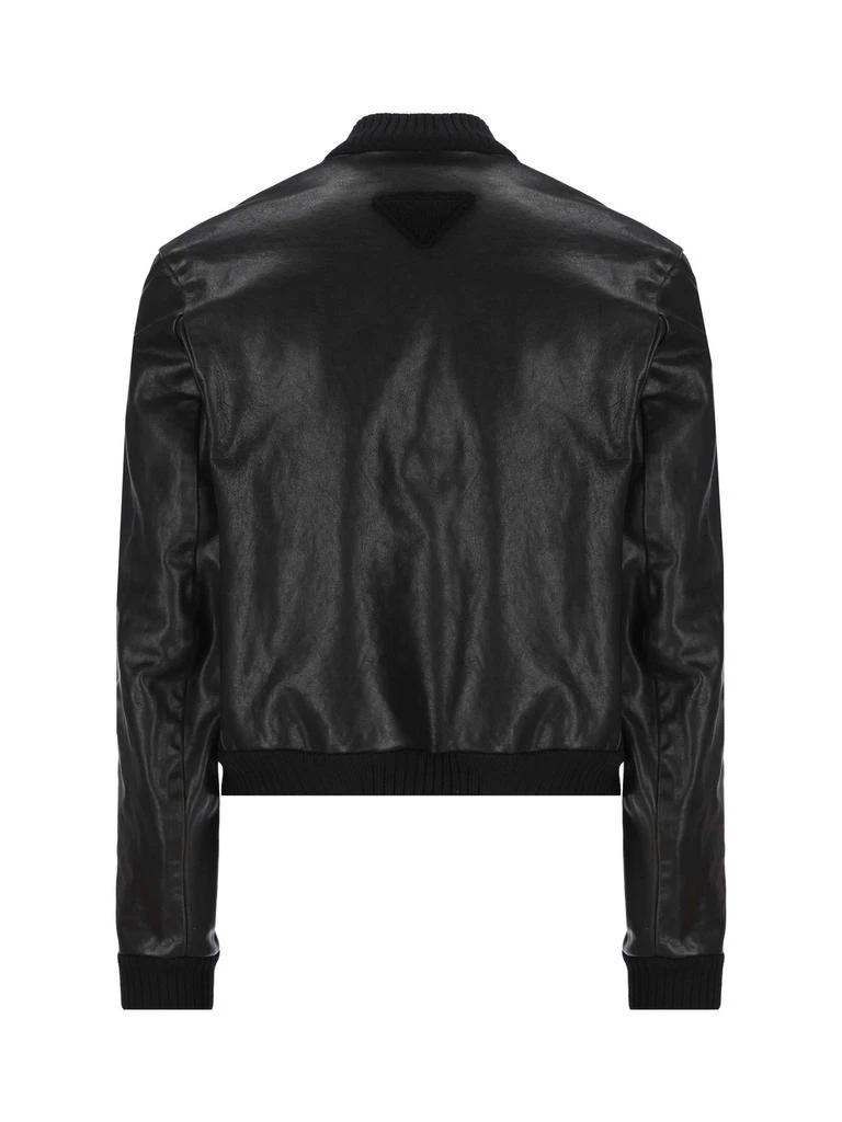 商品Prada|Prada Long-Sleeved Zipped Leather Bomber Jacket,价格¥37137,第2张图片详细描述