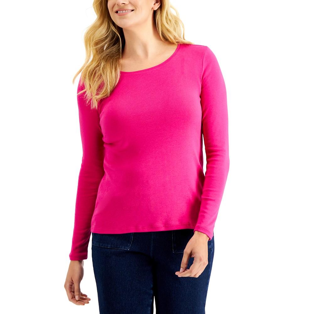 Pima Cotton Long-Sleeve Top, Created for Macy's商品第1张图片规格展示