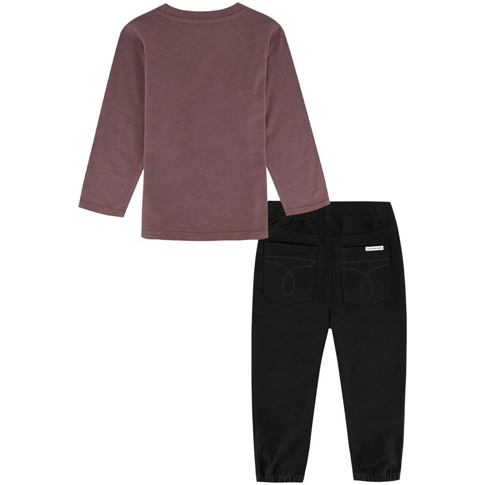 商品Calvin Klein|Little Boys Classic Logo Long Sleeve Jersey T-shirt and Twill Joggers, 2 Piece Set,价格¥144,第2张图片详细描述