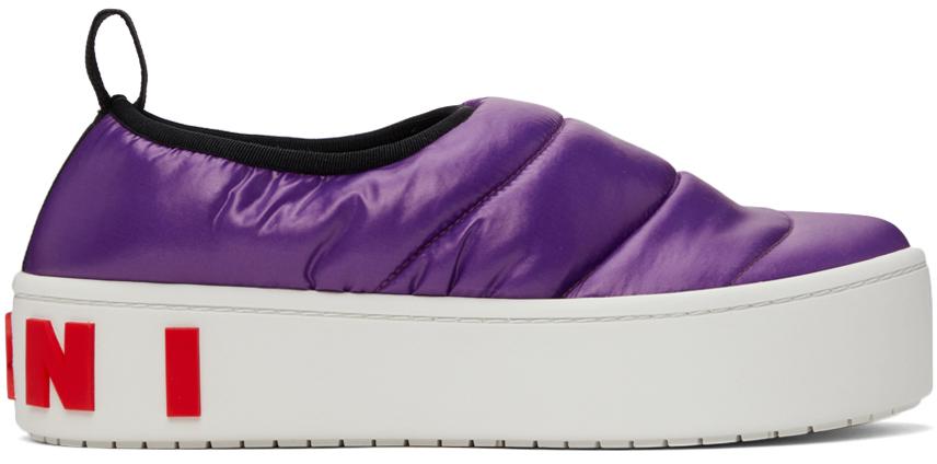 Purple Puffed Nylon Slip-On Low Sneakers商品第1张图片规格展示