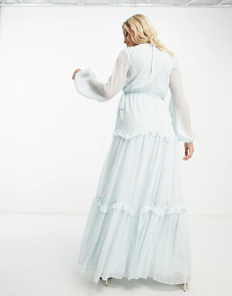 商品ASOS|ASOS DESIGN Maternity Exclusive long sleeve skater tiered maxi dress with cut out waist and tie detail in baby blue,价格¥301,第4张图片详细描述