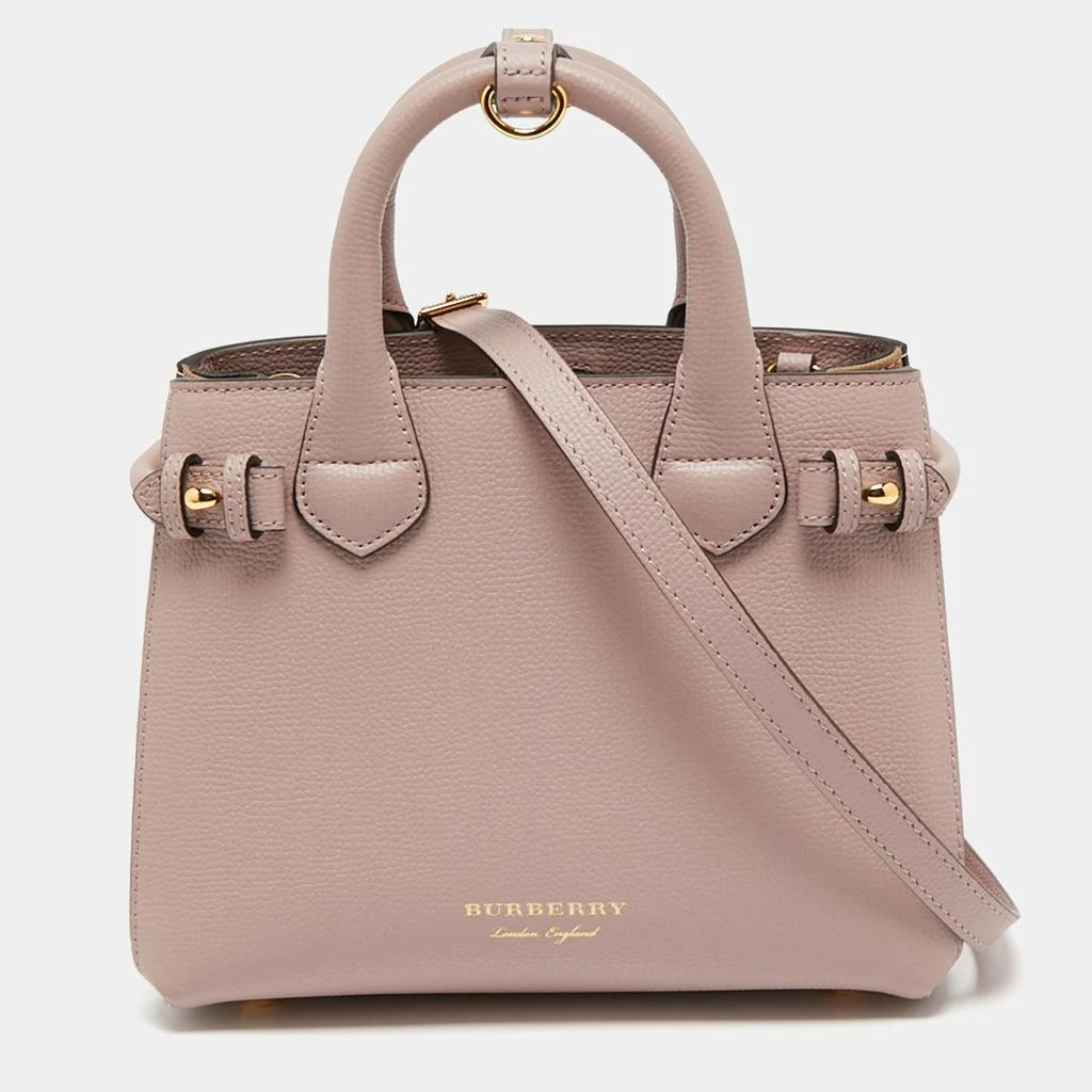 商品Burberry|Burberry Lilac/Beige Leather and House Check Canvas Baby Banner Tote,价格¥7436,第1张图片